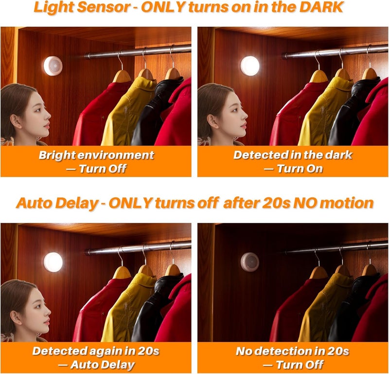 STAR-SPANGLED 6 Pack 2.8” Motion Sensor Lights Indoor AAA Battery Operated, Stick on LED Puck Light for Stairs, Under Cabinet, Closet, Cool White - Image 3